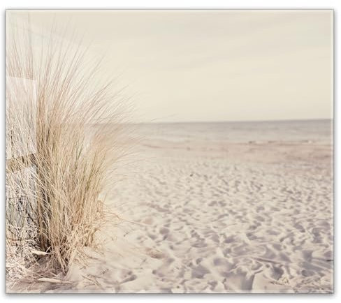Herdabdeckplatte 60x52 cm einteilig aus 4mm ESG Glas | Meer Düne Pampasgras Sand Strand Nordsee | Herd Abdeckung Abdeckplatte Induktion Schneidebrett Glasplatte für Ceranfeld