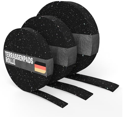 Terrassenpads Rolle 2m x 80mm x 10mm – Bautenschutzmatte aus Gummigranulat für Terrasse & Terrassendielen – WPC Unterkonstruktion – Antirutsch, Made in Germany