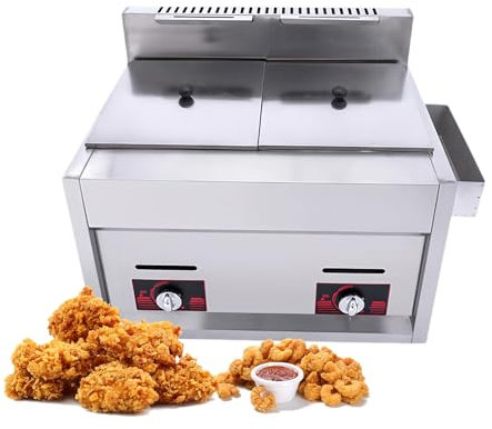 Freidora Comercial De Doble Tanque, Tanque De Aceite Extraíble con Recipiente para Especias De Acero Inoxidable, Freidora De 10l X 2, Adecuada para Restaurante Familiar.