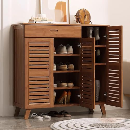 angroups Mueble Zapatero de 2 Puertas Armario de 5 Niveles para Zapatos Mueble Auxiliar con Cajón y Estantes Ajustables para Entrada de Salón 96x33x90cm