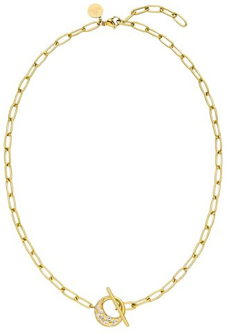 Purelei® Night Sky Collier plastron avec pendentif lune et étoiles en cristal, 45 cm, plaqué or rose 18 carats, fermoir à bascule, scintillant et puissant, Länge: 45 cm, Acier inoxydable, Ormeau