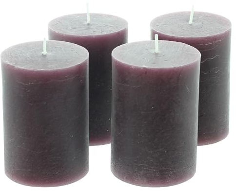 Frank Flechtwaren Kerze Berry, 4er Set, Ø 6,8 x 10 cm, Wachs | Brenndauer ca. 42 Stunden, Kräftiger Berryton, Leicht strukturiert, Vielseitig einsetzbar, Made in Europe