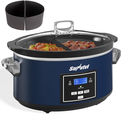 SUNVIVIPRO - Programmierbarer Schongarer, Multicooker mit Silikonfutter 2 in 1, 6 Liter Lebensmittelwärmer mit digitaler Timer, 3 einstellbare Temperaturen und geeignet für