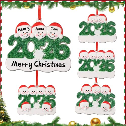 FestiKiva Personalisierte Weihnachtskugeln 2025 – 3D-Resin-Schneemann Ornamente mit 2–6 Namen – Weihnachtsanhänger personalisiert für Familie & Freunde, einzigartige Weihnachtsdeko (Schneemann-3)