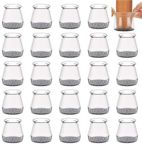 KIRZAX Neu Stuhlbeinkappen Rund 24 Stück, Chair Leg Floor Protectors, Stuhlbeinschoner Silikon Transparent mit Filz,Filzgleiter für Holzböden, Laminat und Fliesenböden(Fit:22-33mm)