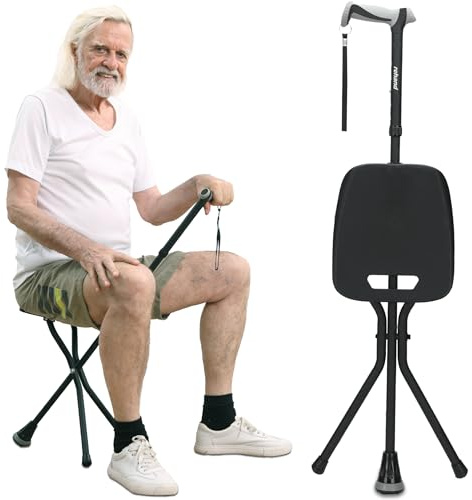 REHAND Walking Cane with Seat,Lightweight Foldable Portable Walking Stick Chair for Men & Women, Adjustable, Collapsible Cane with Stool for Seniors & Adults