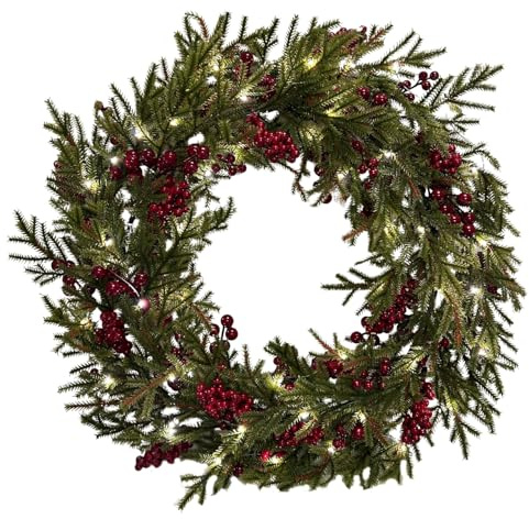 GreenBrokers Christmas Hanging Wreath with Lights | 56cm Artificial Holiday Wreath with Lights | Festive Christmas Decor for Doors, Walls & Mantels | Indoor & Outdoor Use