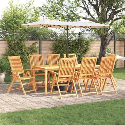 Teenpull Garten Essgruppe 9-teilig, Braun Akazie Massivholz, Klappstühle, wetterfest, für Terrasse, Balkon, Essbereich im Freien, 8 Personen