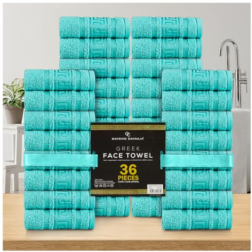 GC GAVENO CAVAILIA 100% Cotton Face Cloths Towels | Ultra-Soft 36 Pack Flannel Face Cloth for Makeup Removal & Skincare | Reusable Wash Cloths |Durable Face Towels for Hotel, Spa, Gym 33x33cm, Aqua