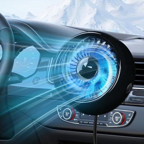 KUWUNG Auto Ventilator USB, 360° Mini Lüfter 3-Gang mit LED-Licht, Leistungsstarker Leise, Abnehmbarer Sockel, Ventilator Auto für Lkw Wohnmobil Boot Wohnwagen SUV Auto Zuhause Büro (Schwarz)