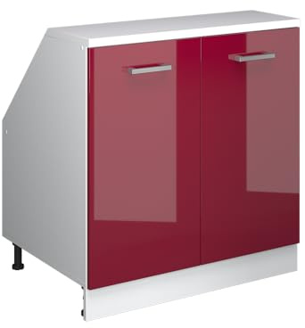 Vicco Küchenschrank für Dachschrägen R-Line, Rot Hochglanz, 80 cm mit 2 Türen, Schrankkorpus 60 cm Tiefe, zur freien Kombination innerhalb modularer Küchensysteme