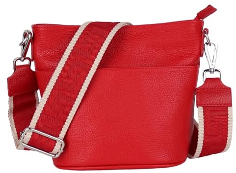 MIRROSI Damen Umhängetasche, Crossbody Bag, Echtleder I Made in Italy (1 Tasche 1 oder 2 Gurt(e)), 24x18x12cm (BXHXT) Mittelgroß (Upgrade Version (mit 2 Gurte): Rot Uni)