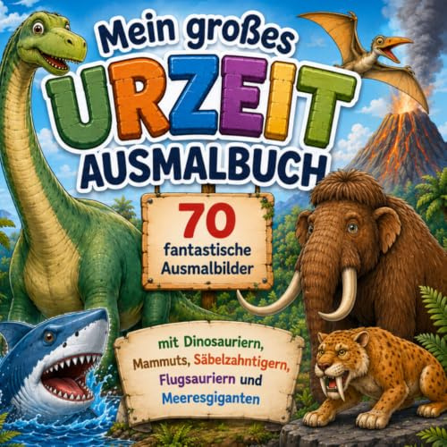 Mein großes Urzeit Ausmalbuch 70 fantastische Ausmalbilder mit Dinosauriern, Mammuts, Säbelzahntigern, Flugsauriern und Meeresgiganten