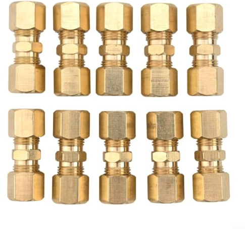 Wodsty Lot de 10 manchons droits en laiton pour tuyau OD 1/4 5/16 3/8 raccord de compression (1/4)