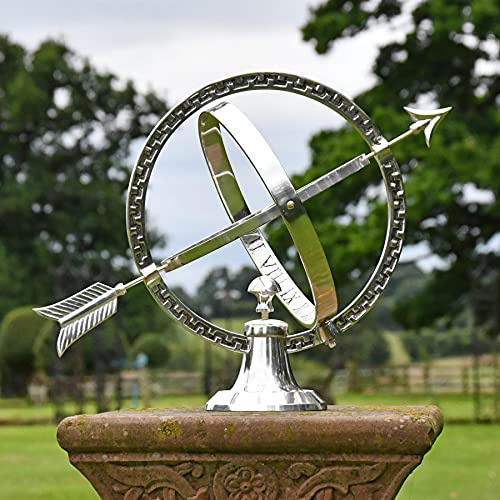 Black Country Metal Works Antique Silver Finish Almwick Manor Solid Brass Garden Armillary Sphere Garden Sundial