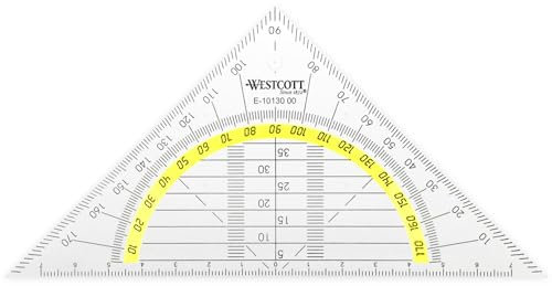 Westcott Goniometro 14 cm | Goniometro in plastica trasparente con scala gialla | Scala tecnica e goniometro per scuola, università o ufficio | E-10130 00