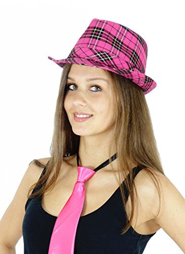 Foxxeo Gangster Hut kariert pink Mafia