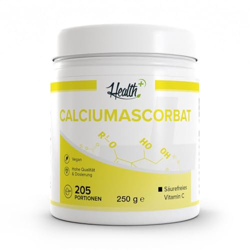 Health+ Calciumascorbat - 250 g, säurefreies Vitamin-C-Pulver, zur Unterstützung des Immunsystems, Made in Germany