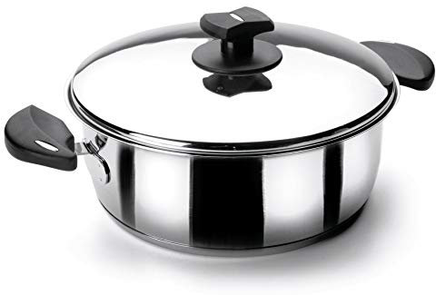 Lacor - 80022 - Casserole en calcaire avec couvercle, Acier inoxydable 18/10, Poignées thermo-isolantes, Fond diffuseur, Compatible induction, ø22cm, 3 Litres