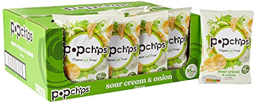 popchips - Sour Cream and Onion Popped Potato Chips 23 grams (Multipack BOX of 24) Popped not Fried, No Artificial Flavours or Colours, Suitable for Vegans