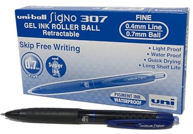 uni-ball 190363000 UMN-307 Signo 307 RT Gelschreiber, Gel-Tinte, Tintenroller, 12 Stück blau