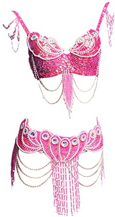 ROYAL SMEELA Bauchtanz Kostüm-Set Profi für Frauen Karneval Tanzen BH und Gürtel, hot pink