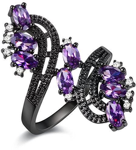 Uloveido Simulierte Amethyst Lila Kristall Statement Cocktail Ring in Schwarz Überzogene Farbe für Teen Mädchen Größe 54 (17.2) J656