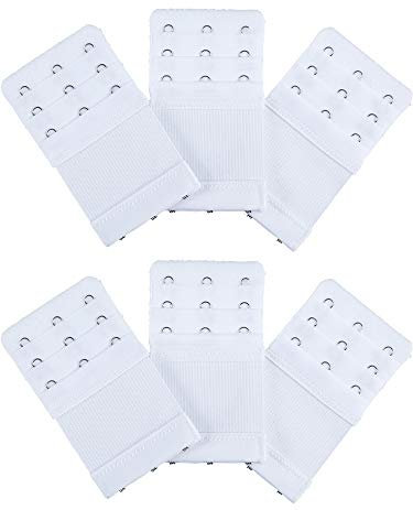 Bememo 6 Stück Damen BH Extender Elastische Dehnbar BH Extension Strap, 3 Farben (3 Reihen x 3 Haken, Weiß)