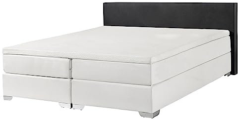 Beliani Elegantes Boxspringbett mit Kopfteil schwarz/weiß Kunstleder 160x200 cm
