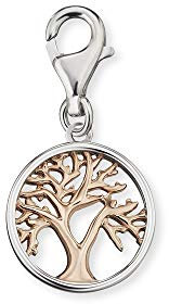 Engelsrufer Damen-Charm Lebensbaum verziert mit plattiertem Roségold, aus 925er Sterling Silber, Karabinerverschluss, Durchmesser: 12 mm, ERC-LILTREE-BICOR