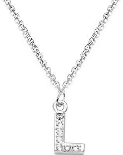 bifriend S925 Silver 26 Initial English Letter Crystal Chain Necklace For Women Girl Best Gift (L)