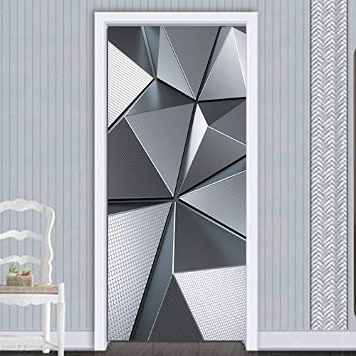 Stickers 3D Porte Poster Texture Métallique Géométrique Créatif Papier Peint Porte Trompe L'Oeil Pour Salon Chambre Décoration De La Maison Stickers Muraux Imperméable Stickers Amovibles 77X200Cm