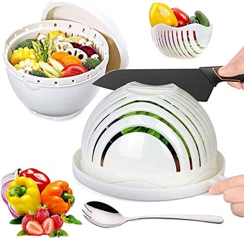 JYWJ Salad Slicer Salad Bowl Salad Spinner Upgrade Vegetable Cutter Bowl for Chopping Vegetables and Fruit - Make Stainless Steel Salad Fork