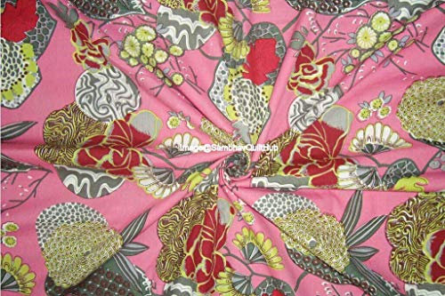Tissu en voile de coton à motif floral pour couture, artisanat, couture, couture, course à pied, teinture naturelle Sanganeri indienne, largeur 111,9 cm (rose pâle, 9,1 m)