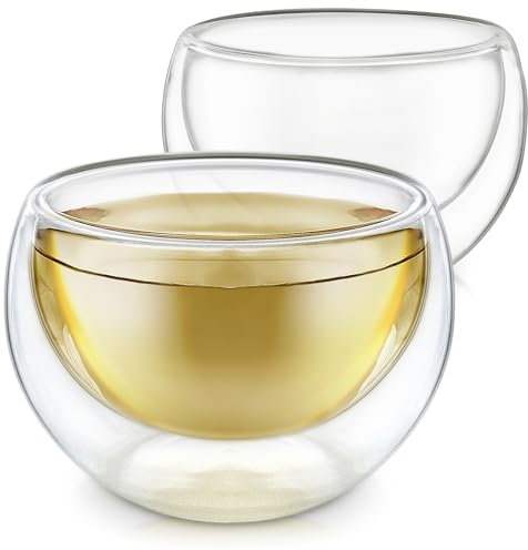 Teabloom Doppelwandige Tassen (5oz / 150ml) - Set aus 2 isolierten Glasbechern für Tee, Kaffee, Espresso und mehr - Classica Teacps Collection