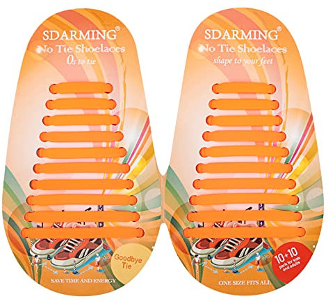 SDARMING No Tie Lacets de Chaussure pour Enfants et Adultes, Lacets Élastiques Sans Nœud en Silicone pour Chaussures de Sport, Lacets Sans Laçage Élastique Impérmeable, Orange, taille unique