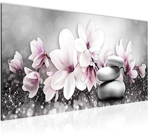 Runa Art Tableau Decoration Murale Fleurs Magnolia 1 Partie Moderne Toile non tissée Salon Salle abstrait Rose gris 035412a