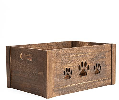 Paw Shaped Cutout Dog Toys Chest Gift Hampers Storage Collection Box Wooden Crates Gift Hampers (Brown, Large)