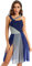 LiiYii Damen Lyrisch Tanzkleid Ärmellose Ballettkleid Eiskunstlauf Kleid mit Tüll Rock Ballerina Kleid Latein Tanzkleid Modern Dance Tanzkleidung Marine Blau XS