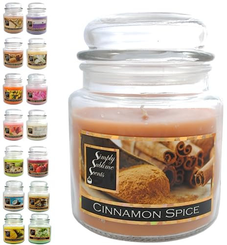 SIMPLY SUBLIME SCENTS - Luxury Scented Candle - Exceptional Fragrance Oil - Medium Glass Jar, Up to 76 Hours - Clever Wax Formula for a Long, Clean & Even Burn - Cinnamon Spice - Cotton Wick