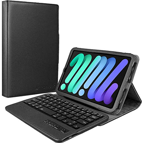 TECHGEAR Keyboard Case for iPad Mini 7 / Mini 6 (7th & 6th Generation) 2024/2021 [Strike Folio] PU Leather Case with Built in Detachable Bluetooth Wireless UK QWERTY Keyboard and Stand (Black)
