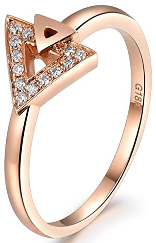 AMDXD Ring Ehering 585 Rotgold, Ringe mit Diamant 0.1ct Dreieck, Geburtstagsgeschenk für Frauen Mädchen, Rose Gold, Echt Schmuck, Gr.61 (19.4)