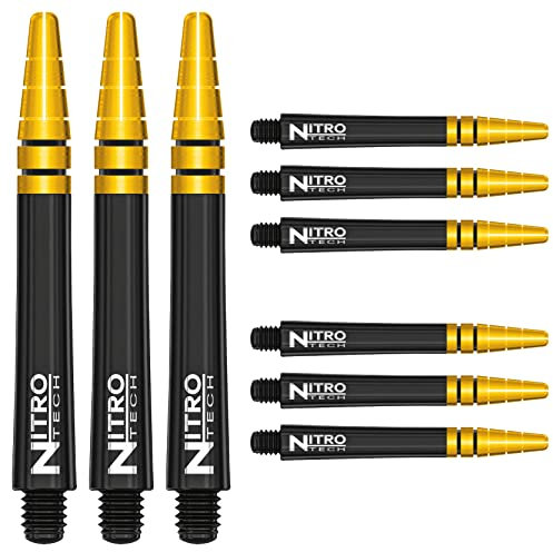 RED DRAGON Nitrotech Mittlere Schäfte - Schwarz und Gold - 2 Sets pro Packung (6 Wellen in total)