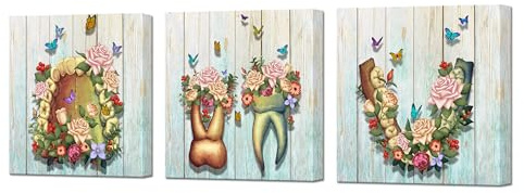 DuoBaorom Anatomie-Poster mit Zähnen, Blumen, Bild, Zahnmedizin, Büro, medizinisches Dekor, 30,5 x 30,5 cm
