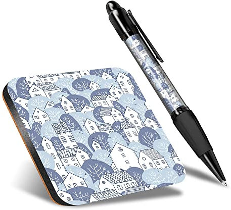 DV DESIGN 1 x Eco Square Coaster & 1 Pen Set - Pretty Tree House Pattern Cute Home Drink Cup Mug Glass Table Protection Mat #24325