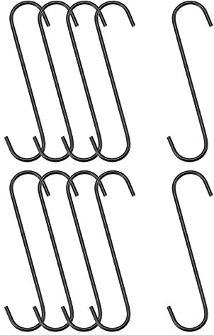 sourcing map S Hanging Hooks, 8inch/200mm Extra Long Steel Hanger, Indoor Outdoor Uses for Garden, Bathroom, Closet, Workshop, Kitchen, Black, 10Pcs