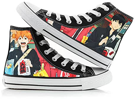 Anime Haikyuu Canvas Schuhe Shoyo Hinata Tobio Kageyama High Top Schuhe Unisex Cartoon Print Schnür-Sneaker Casual Flats Sneaker, Typ 1, 39 2/3 EU