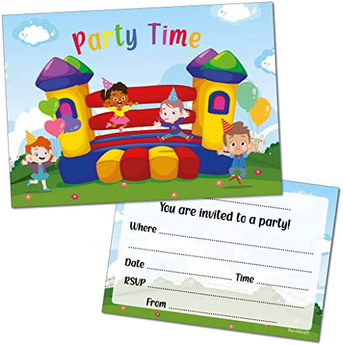 12 x Bouncy Castle Birthday Party Invitations with Blue Envelopes