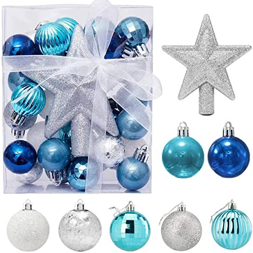 30 pezzi mini palline di natale con gancio, 3 cm piccole palline di natale palline blu e argento mini albero di natale da tavolo decorazioni per l'albero di natale set