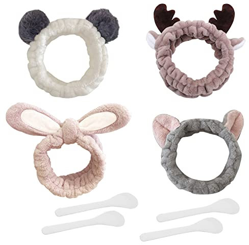 4 Stück Plüsch haarbänder, 4 Stück Gesichtsmaske Stick, tägliches Das Gesicht waschen Teile, weiche elastische Haarbänder, Korallen Fleece Haarbänder, Make-up-Stirnbänder, für Spa, Yoga